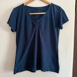 Cut Loose Linen Blend Short Sleeve T-Shirt - Navy Blue - Size M